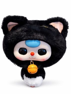 Baby Three Fortune Cat Zipper Bag Plush - NIB - BLACK CAT